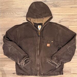 Carhartt Men's Dark Brown Sandstone Sherpa Lined Sierra J141 Jacket
